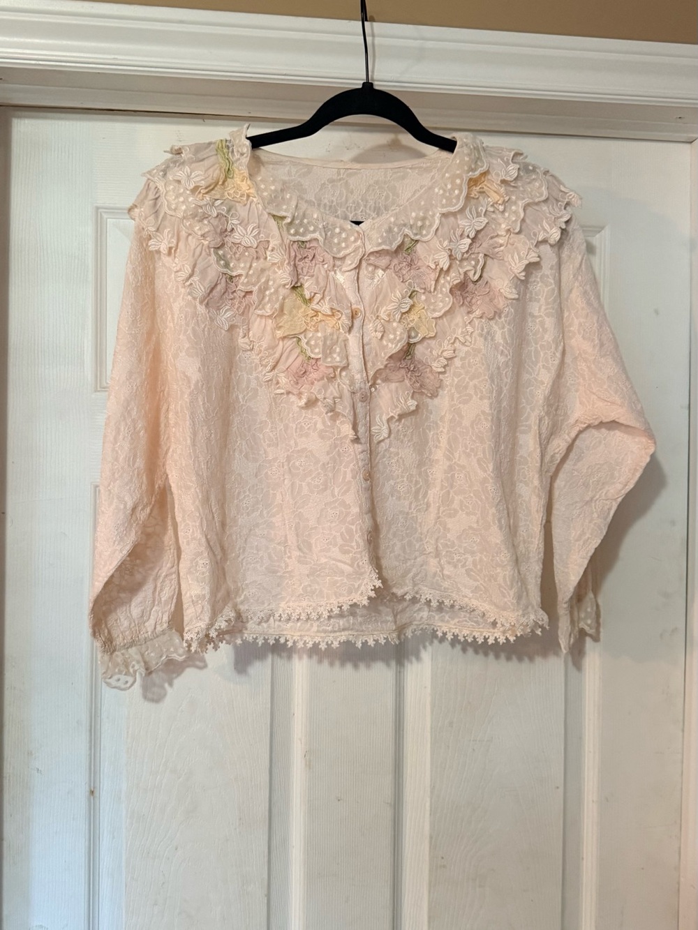 Pastel Lace Ruffle Blouse - Cream - Picture 9 of 12